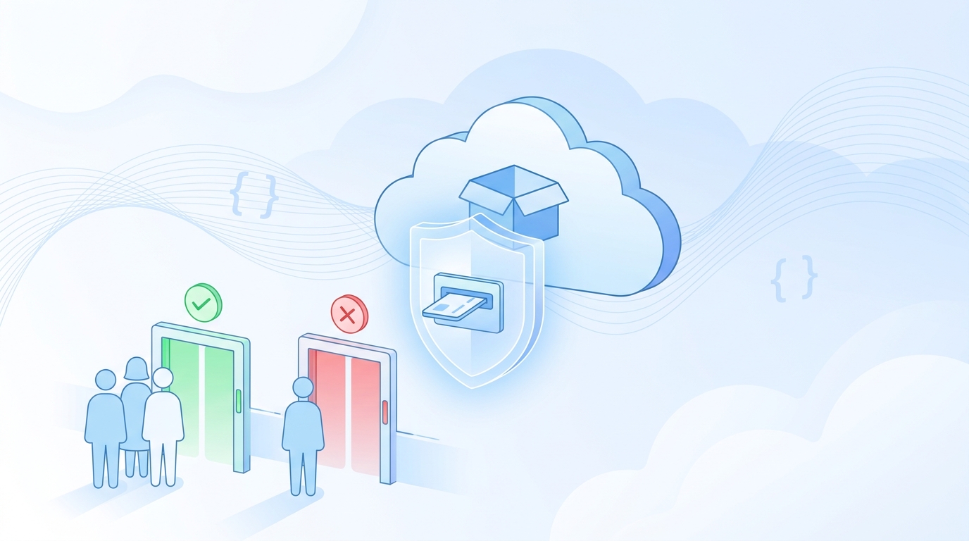 Cloud Run のアプリの手前に IAP の関門があり、許可したユーザーだけが通れる様子を表したイラスト