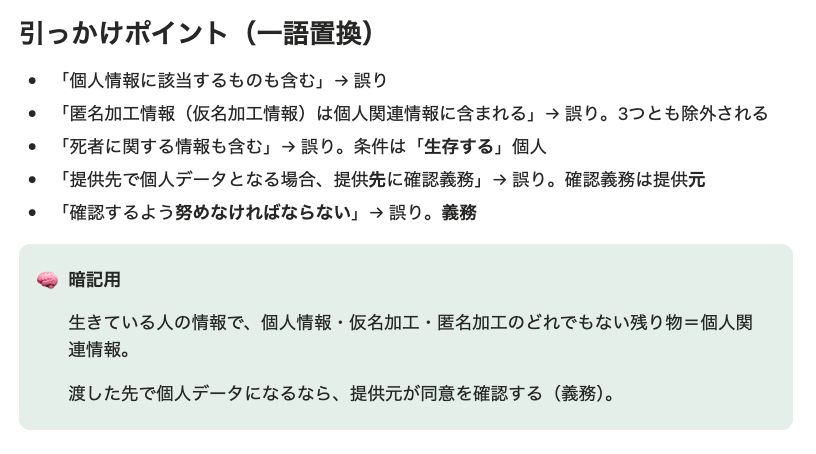 定義の一語を置き換えた引っかけ問題のパターンをまとめたリスト