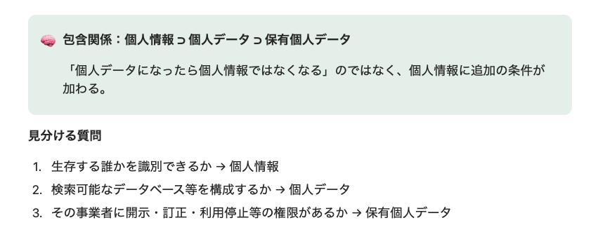 識別できるか・検索できるか・開示等の権限があるかの3段階で区分を見分ける質問